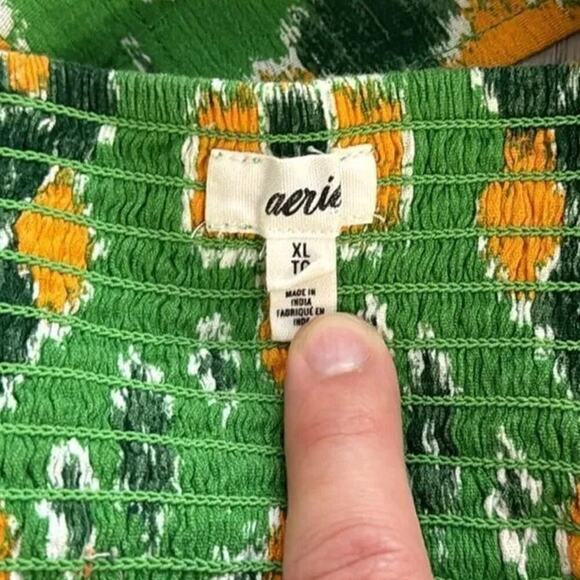 Aerie Aztec Print Crop Top Smocked Front Tie Tank Top Green Yellow Size XL - Picture 6 of 8